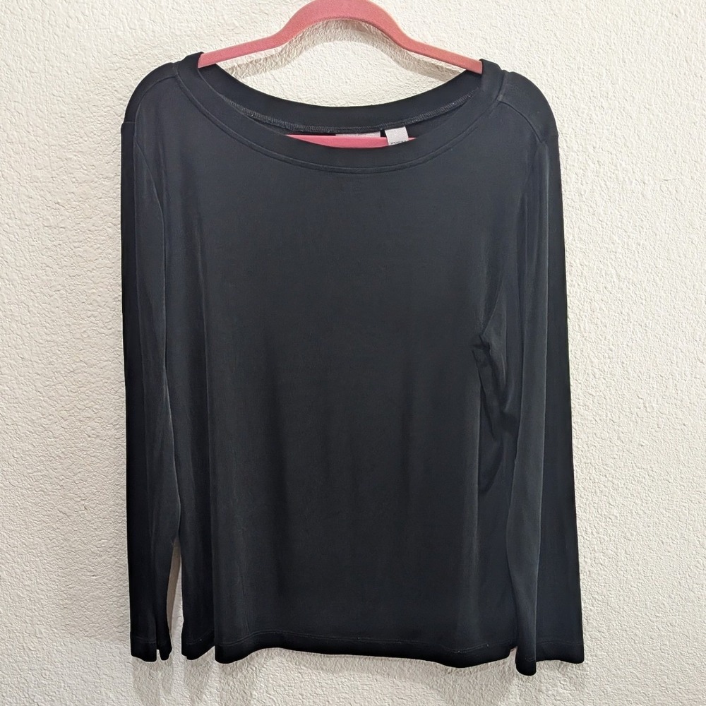 Chicos Travelers Womens XL Black Long Sleeve Knit Top Career Travel Classic